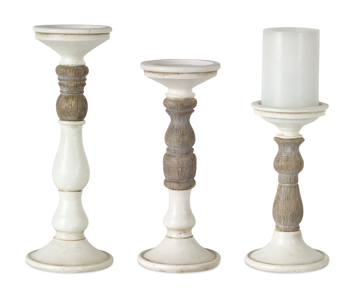 Ivory-Candle-Holder-with-Wood-Accent-(Set-of-3)-Candle-Holders