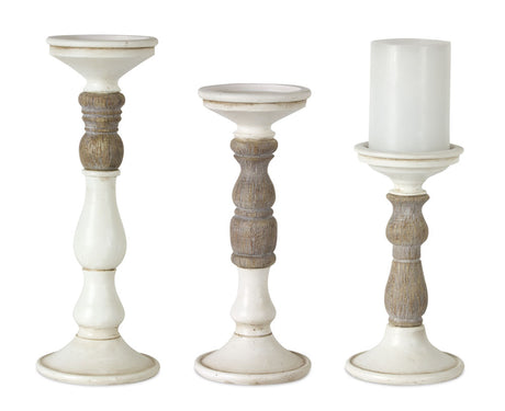 Ivory-Candle-Holder-with-Wood-Accent-(Set-of-3)-Candle-Holders