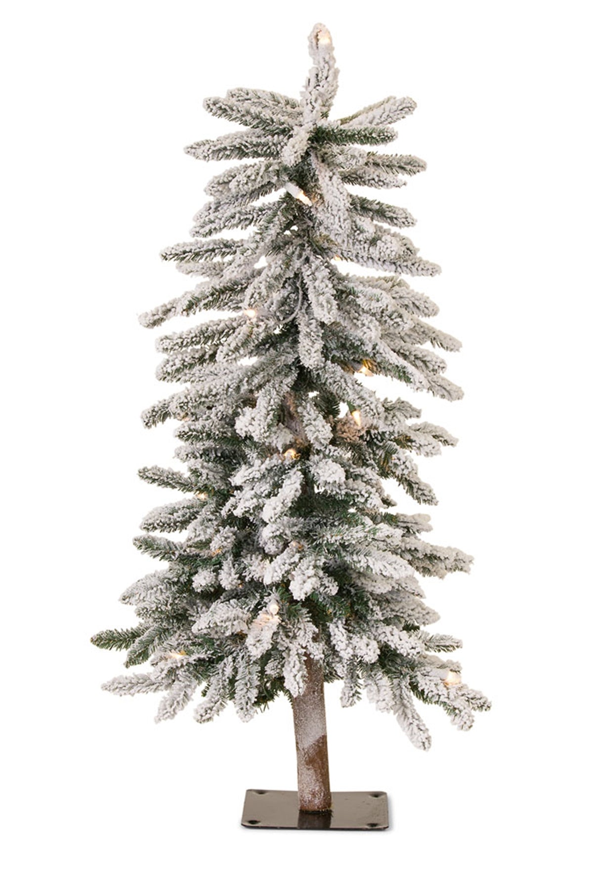 LED-Flocked-Alpine-Pencil-Tree-with-Metal-Base-3'H-Christmas-Decor