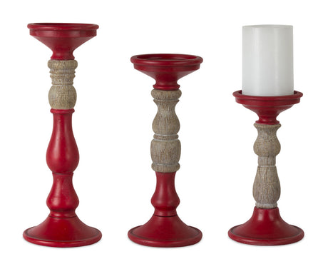 Red-Candle-Holder-with-Wood-Accent-(Set-of-3)-Candle-Holders