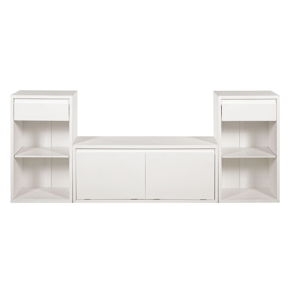 Entryway Storage Bench With Cushion, Drawers & Open Shelves
