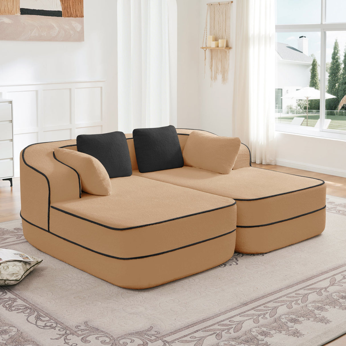 77.2" Teddy Fabric No Assembly Sofa in Camel