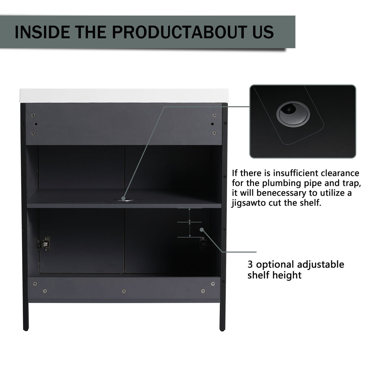 Modern Freestanding Bathroom Vanity With Resin Sink & Soft Close Cabinet Doors