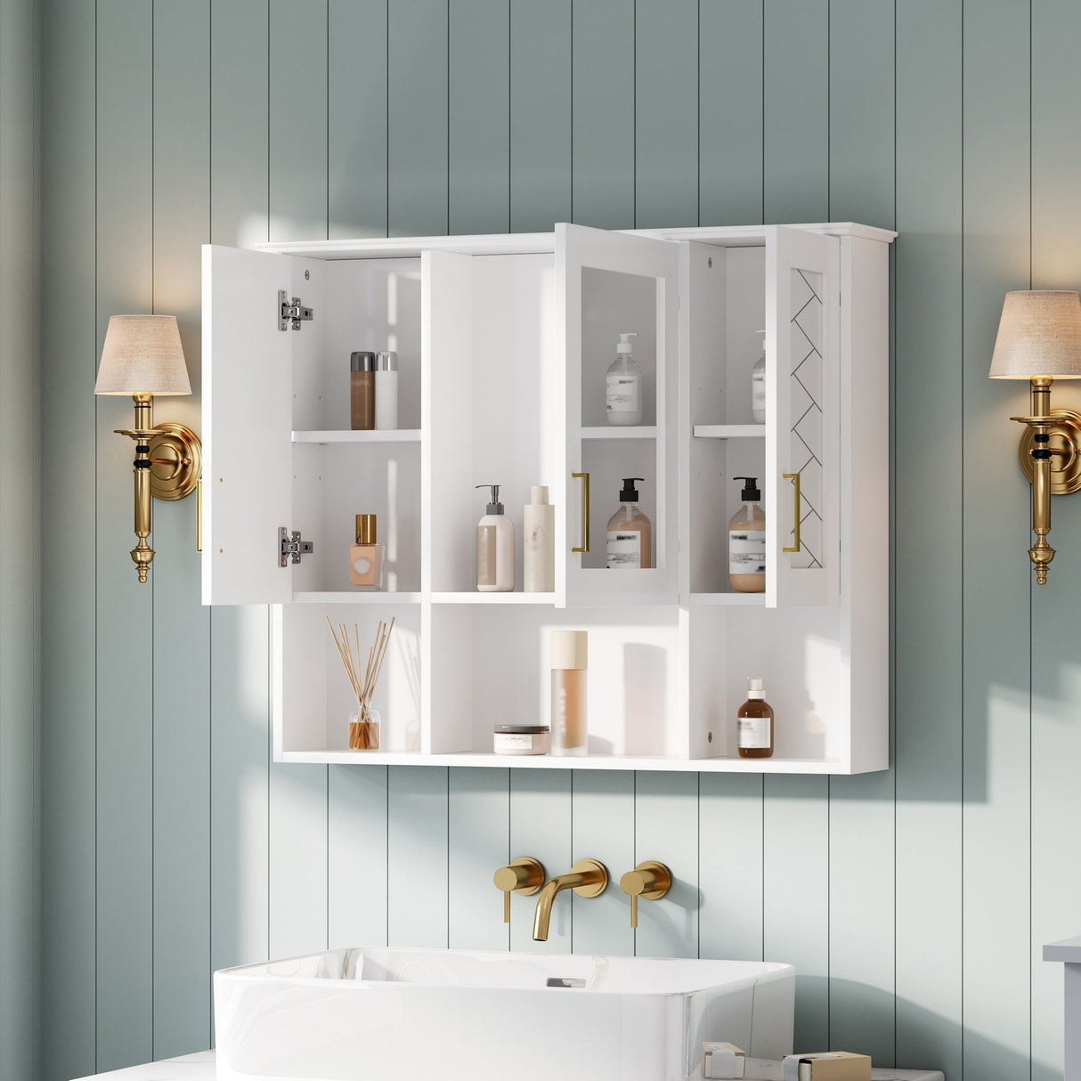 Modern Wall Mounted Medicine Cabinet With Adjustable Shelves, Soft Close Doors, High Define Mirror