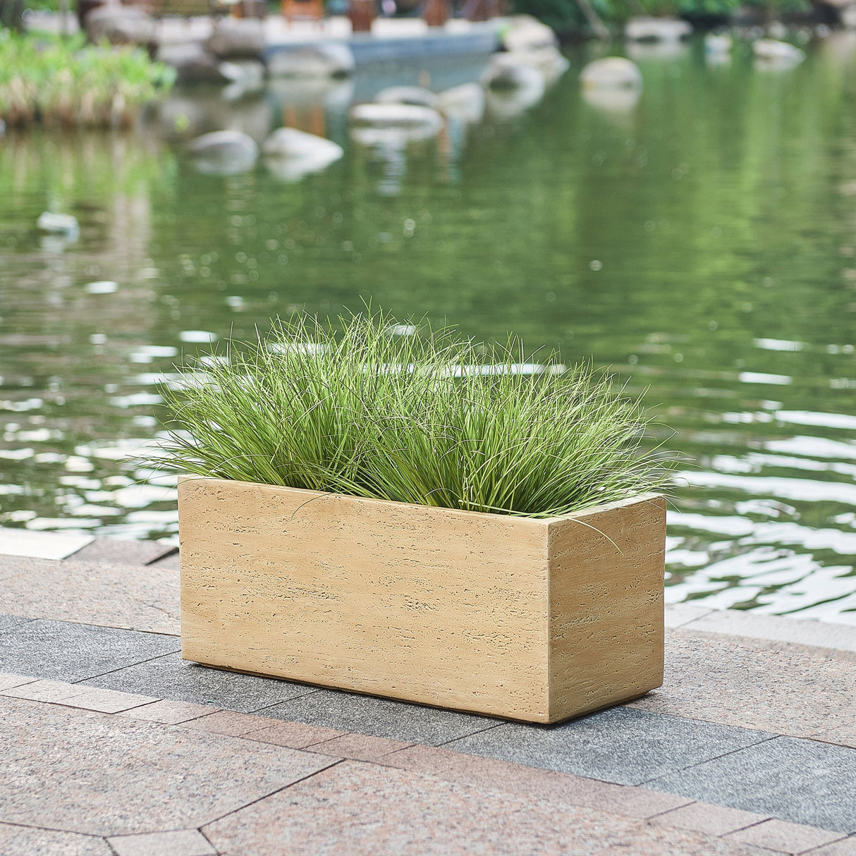 MGO Handmade Rectangle Planter Box, Travertine Beige