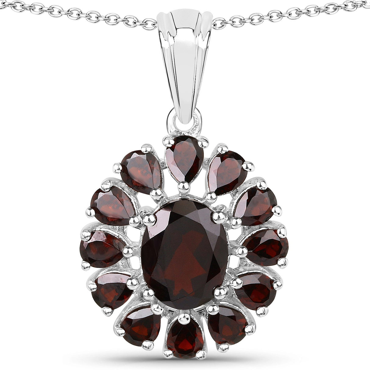 13.82 Carat Genuine Garnet and White Topaz .925 Sterling Silver 3 Piece Jewelry Set (Ring, Earrings, and Pendant w/ Chain)