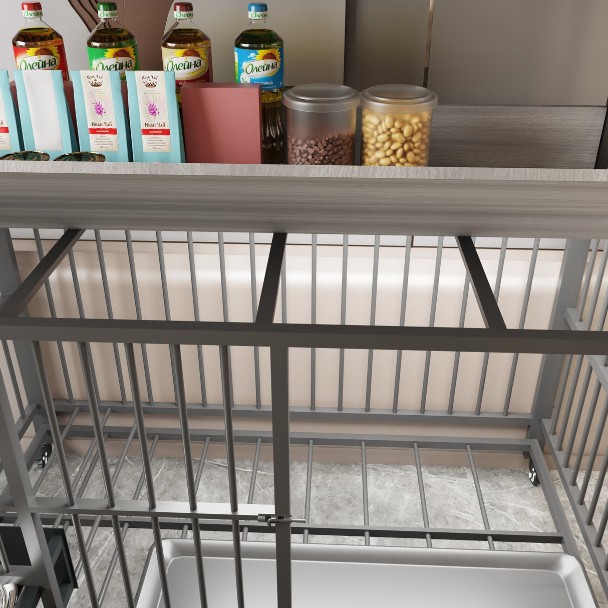 Large Pet Cage with Storage Rack and Stainless Steel Basins