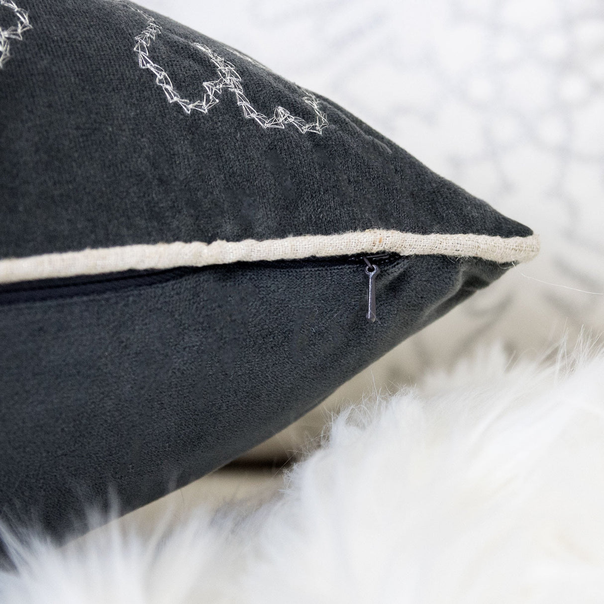Gray Velvet Holiday Throw Pillow 20x20
