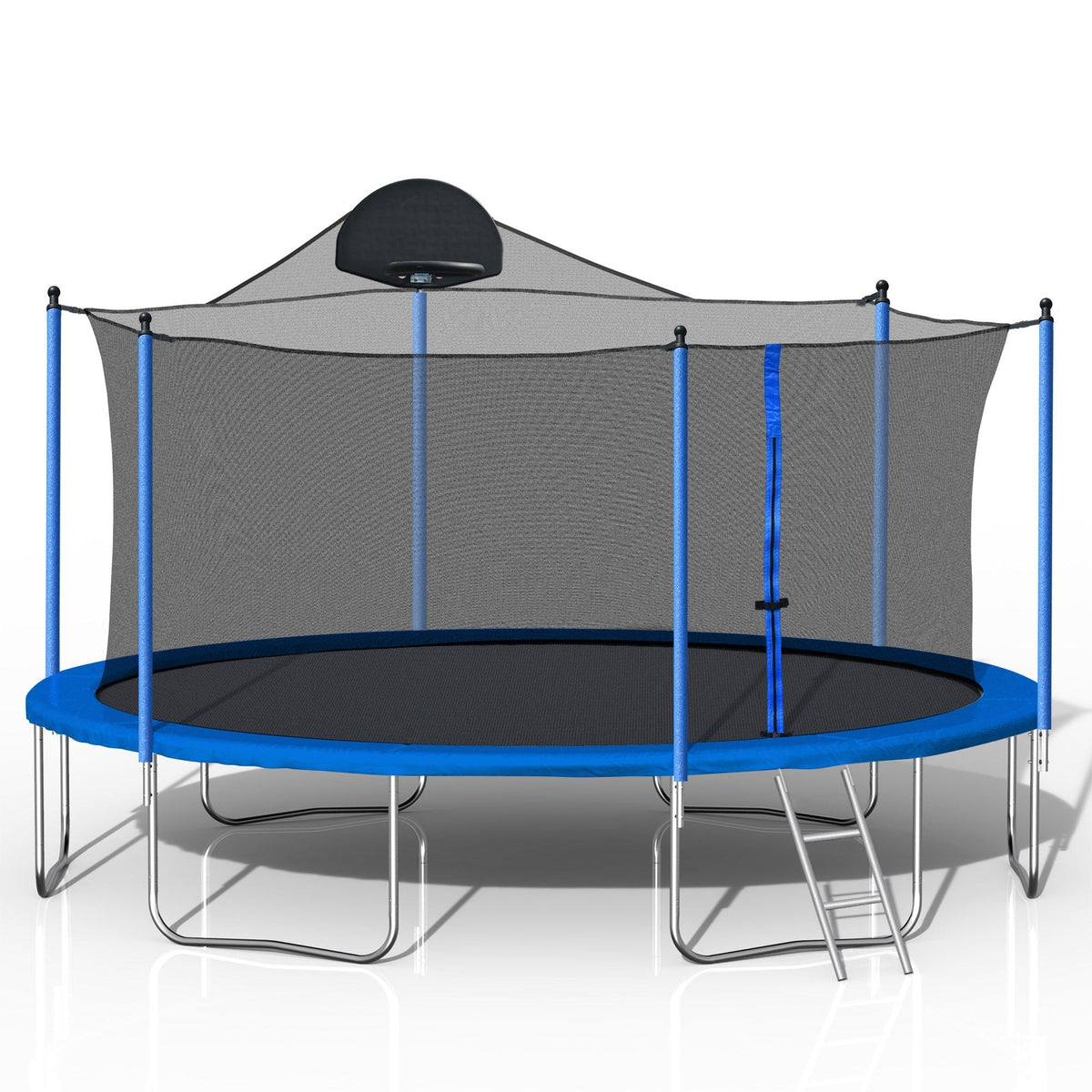 14Ft Trampoline with Safety Enclosure and Basketball Hoop - Blue