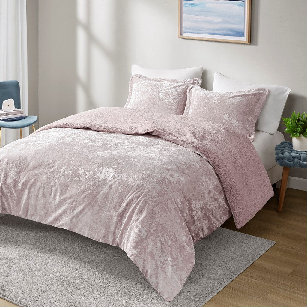 King/Cal King Crushed Velvet Sherpa Reversible Comforter Set