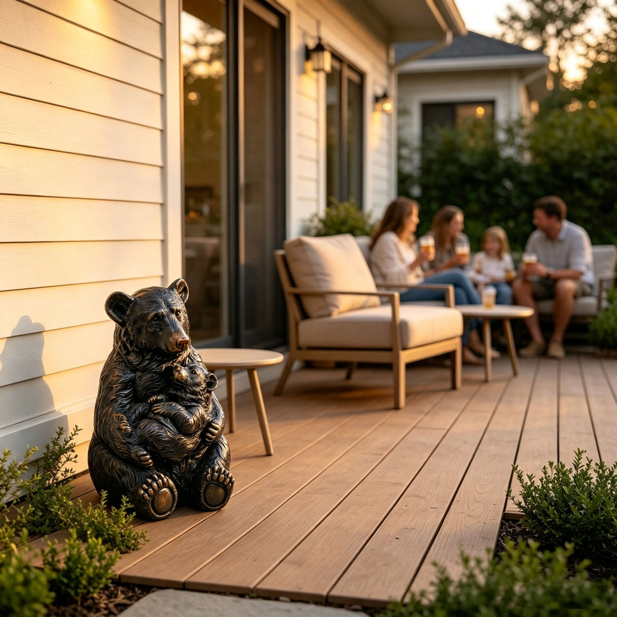14" Tall Mother Bear Hugging Cub Garden Statue