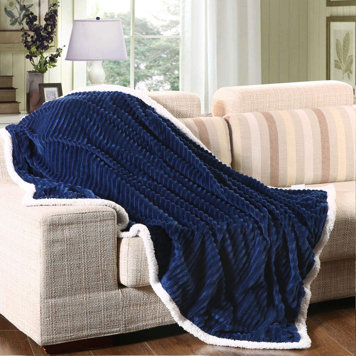 Decor&More Home Essentials Corduroy Sherpa Blanket (Multiple Size Options)