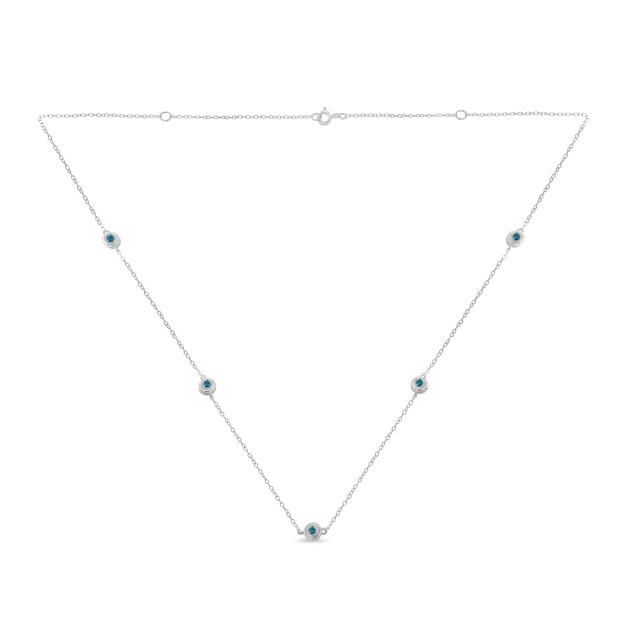 Sterling Silver Treated Blue Color Diamond Station Necklace (1/2 cttw, Blue Color, I2-I3 Clarity)