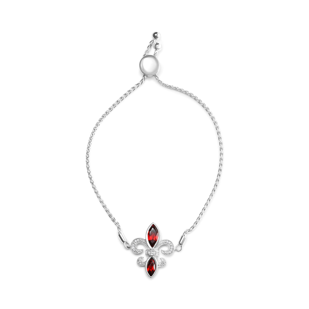 .925 Sterling Silver Marquise Garnet and Diamond Accent Lariat 4â€-10†Fleur De Lis Adjustable Bolo Bracelet (H-I Color, SI1-SI2 Clarity)
