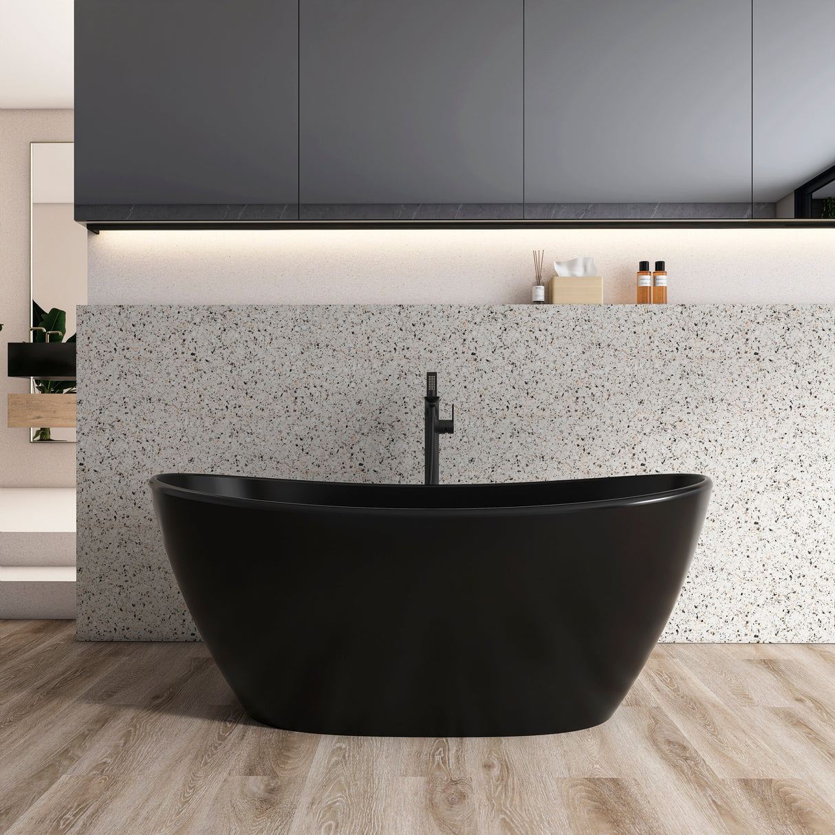 61 Inch Freestanding Solid Surface Soaking Bathtub