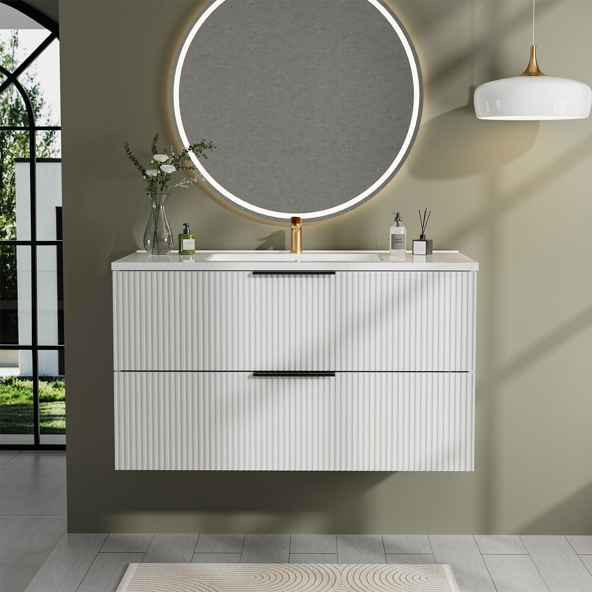 Modern Wall Mounted Floating Bathroom Vanity with Sink and Drawers