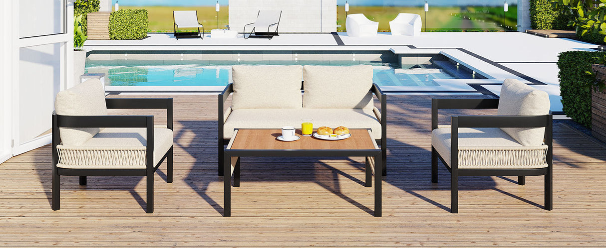 Multi-Person Outdoor Iron Sofa Set with Rattan Decoration