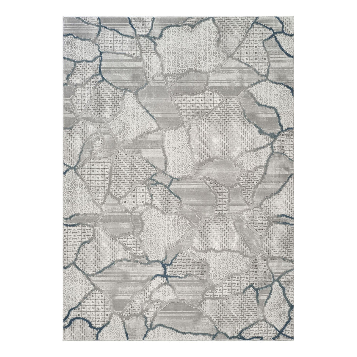 Geometric 3D Effect Area Rug with Durable Polyester - Gray/Ivory