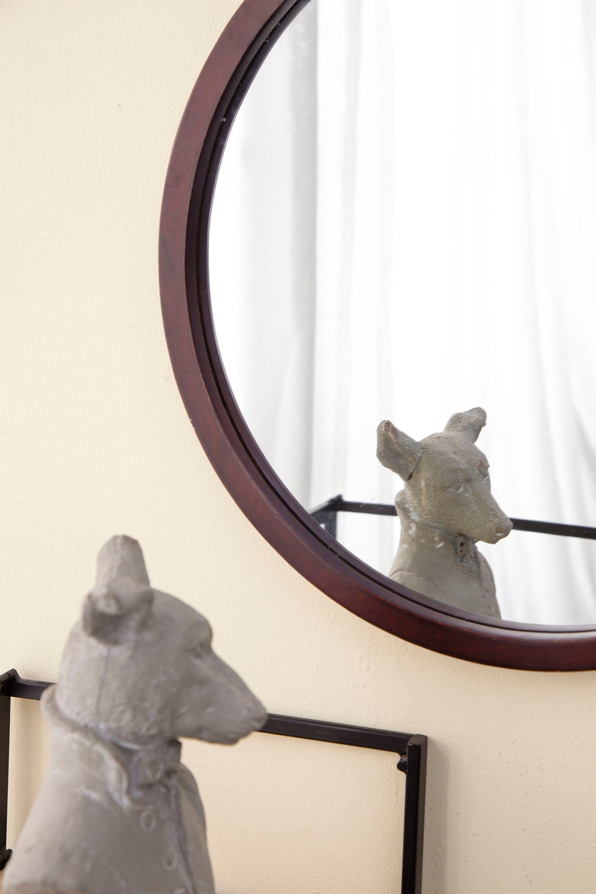 Circle Wall Mirror With Wooden Frame, Wall Mirror For Living Room