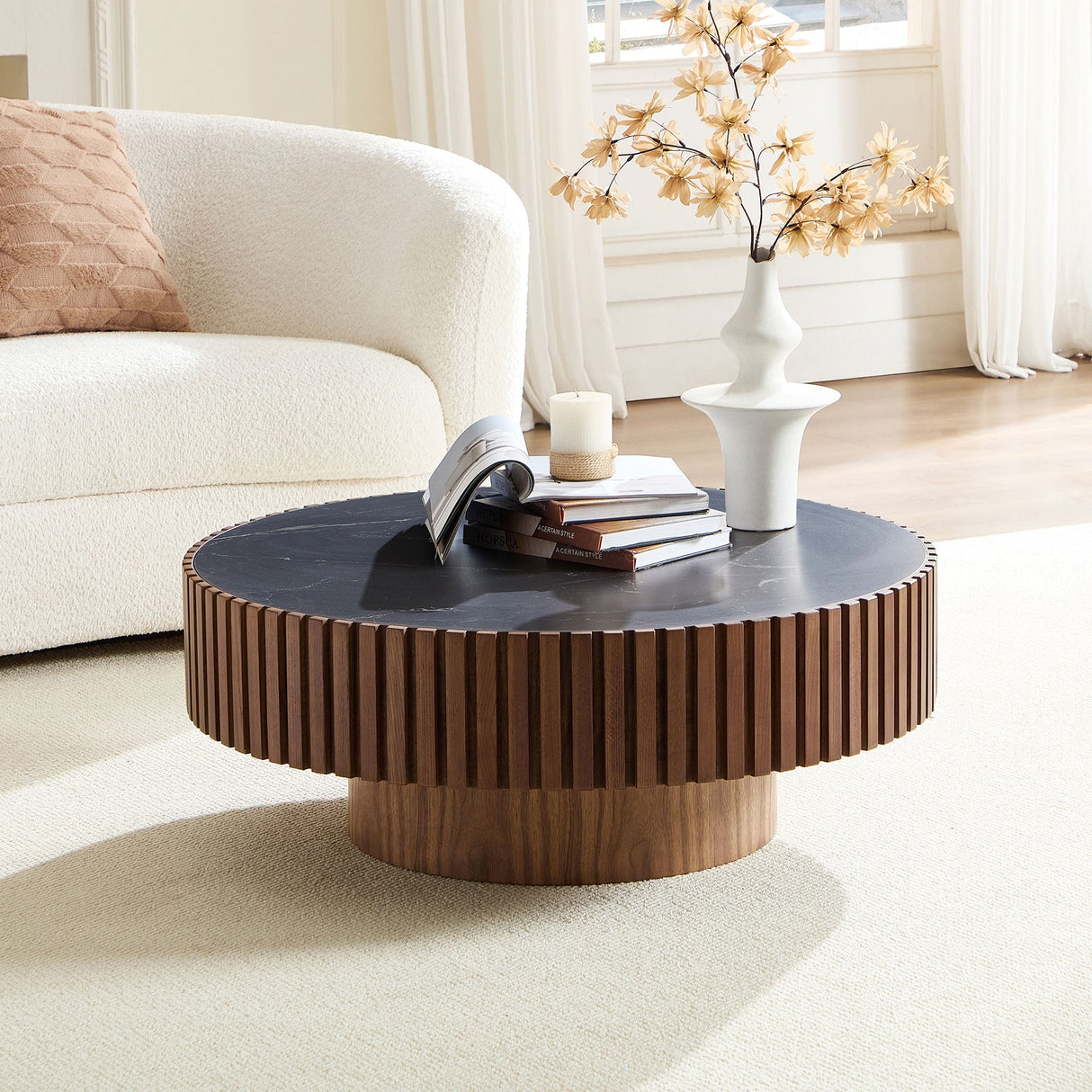 35.43" Nesting Round Sintered Stone Coffee Table