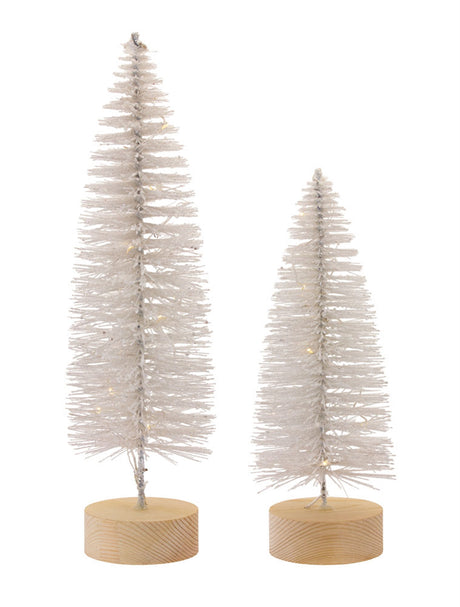 LED-Lighted-White-Bottle-Brush-Tree-with-Wood-Base-and-Gold-Accent-(Set-of-4)-Christmas-Decor