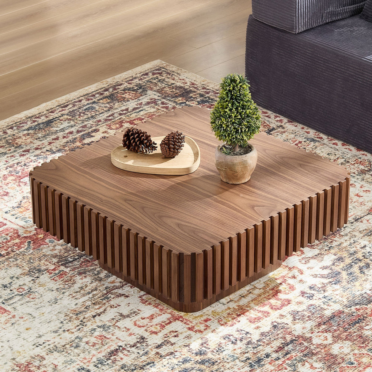 31.5 Inch Modern Handcraft Drum Coffee Table Walnut