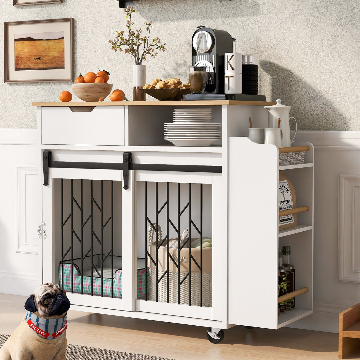 Modern Style 2-in-1 Pet Friendly Dog Crate Kitchen Island End Table