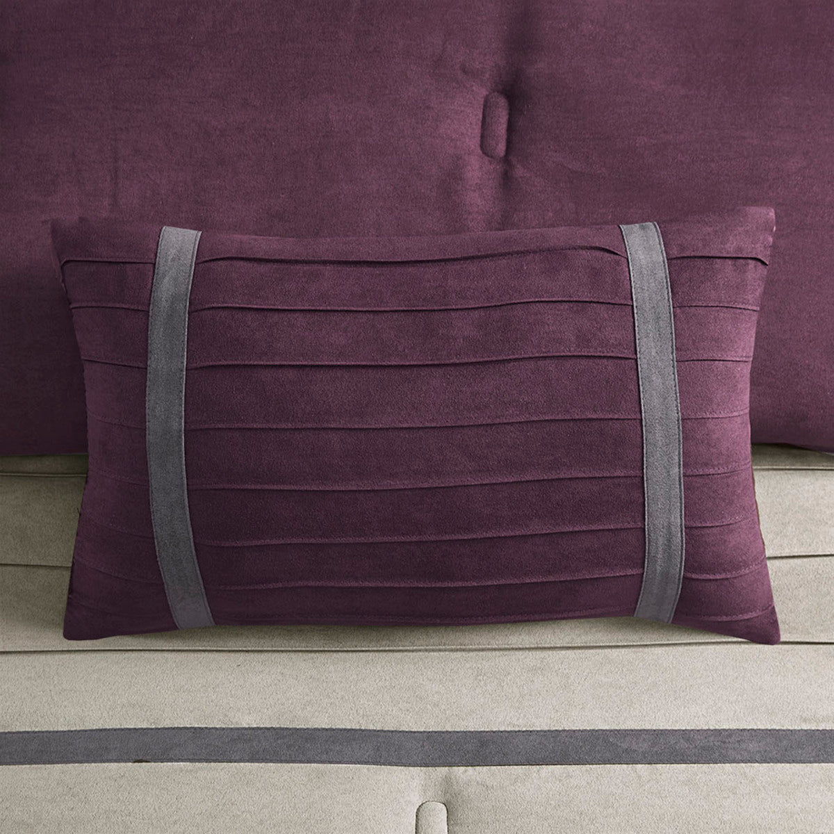 Faux Suede 7 Piece Queen Comforter Set with Embroidered Pillows - Purple