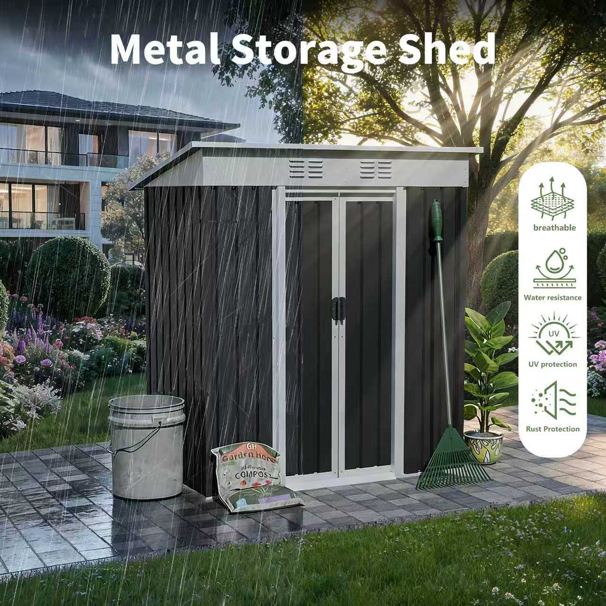 5x3 FT Metal Garden Shed with Sliding Door