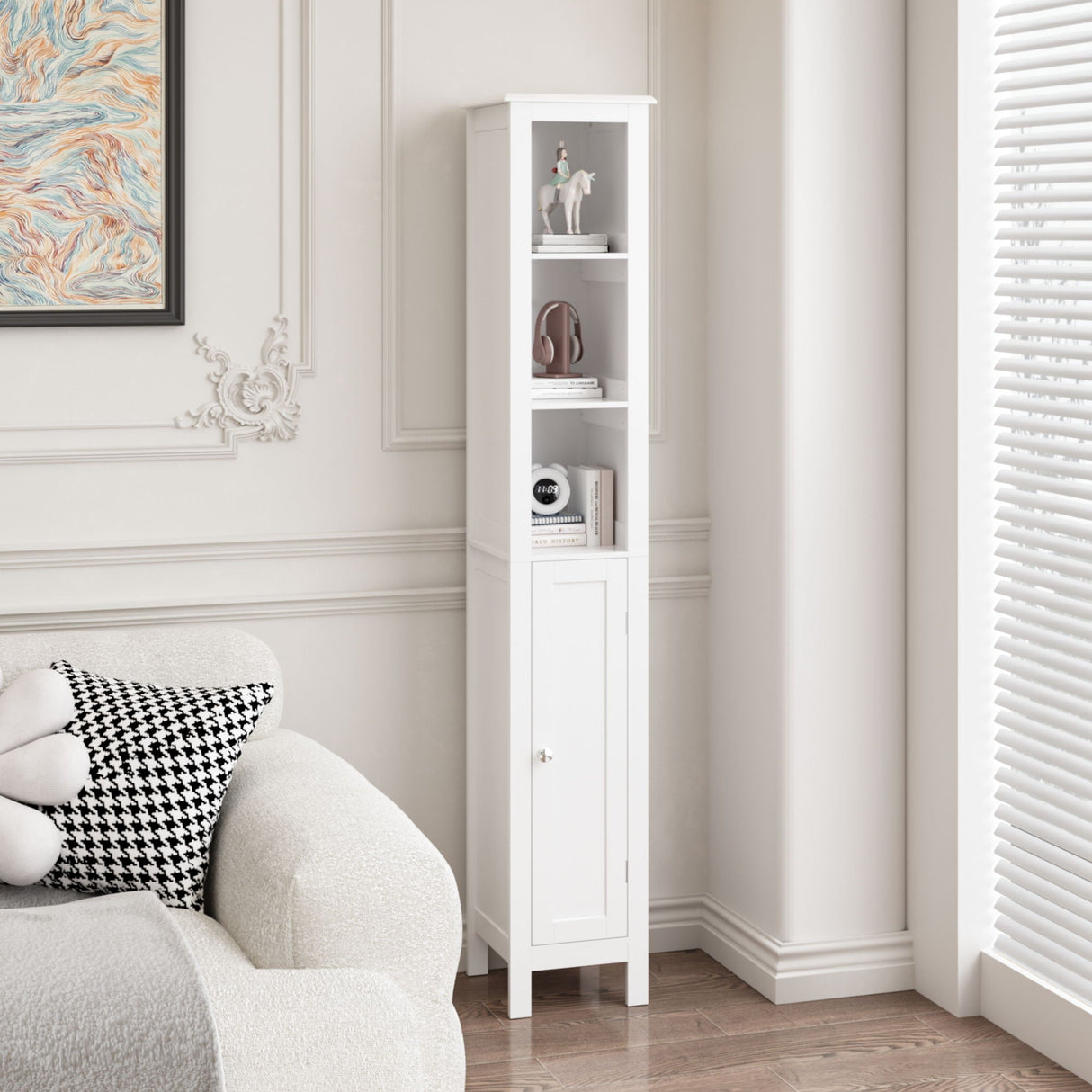 Slim Tall Bathroom Storage Cabinet With Adjustable Shelves, Anti Tip Freestanding Cabinet - White
