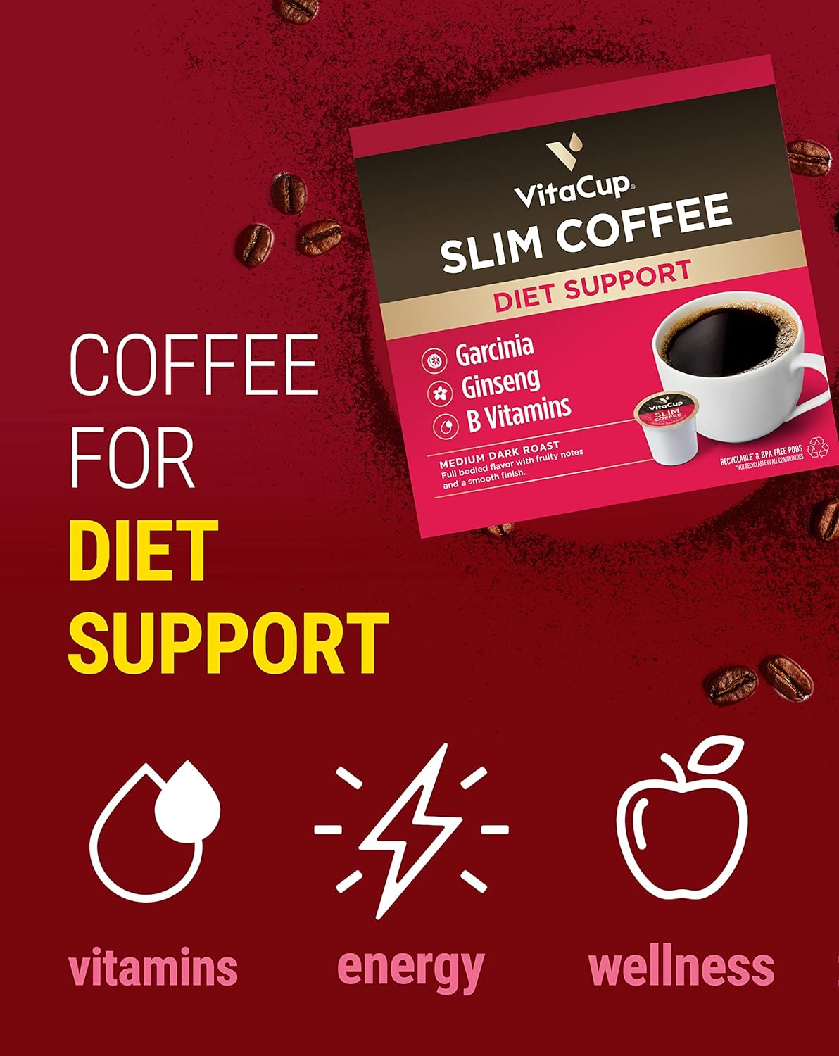 Slim Organic Coffee Pods with Diet Support Bold Flavor