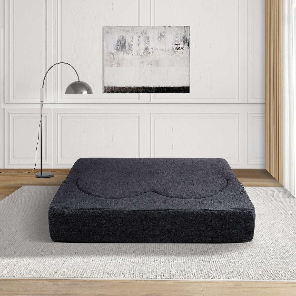 Folding Sofa Bed in Black Teddy Bear Fabric
