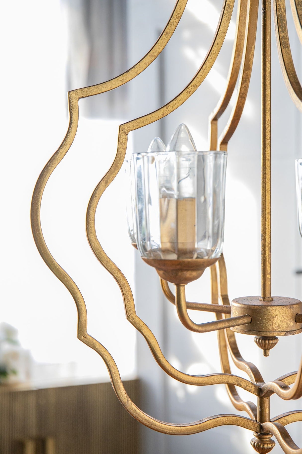 4 Light Metal Chandelier with Adjustable Chain - Gold