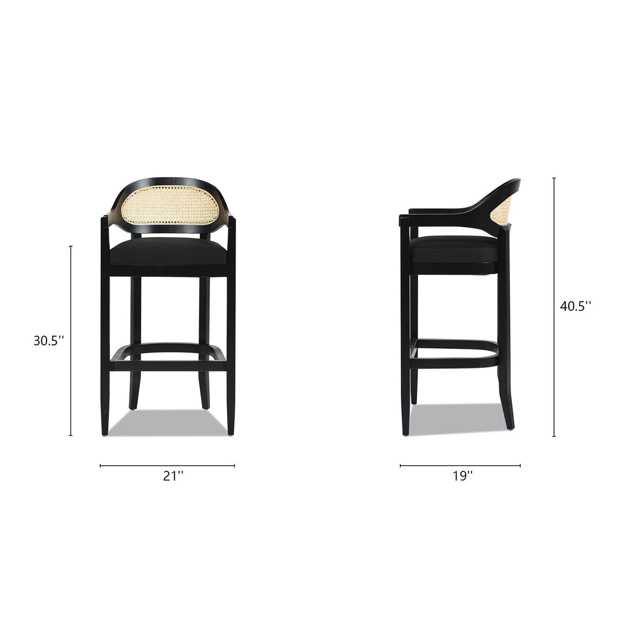 Americana Mid-Century Modern 30.5' Cane Back Bar Stool, Jet Black