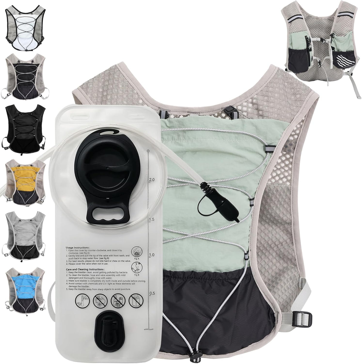 Ultra Lightweight Running Hydration Vest 2L Bladder 6 Pocket Pack 103g