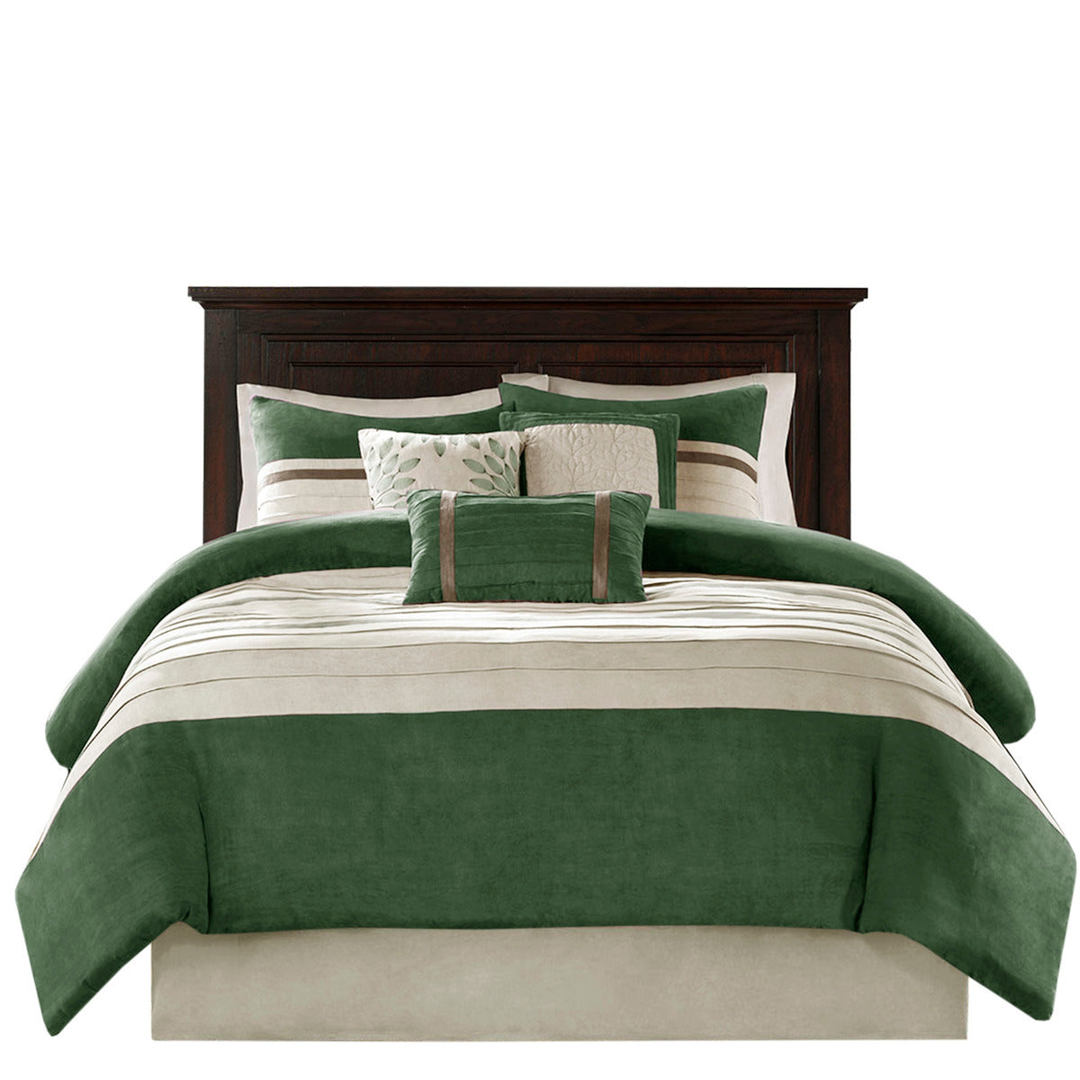 7 PC Faux Suede Comforter Set Green Queen