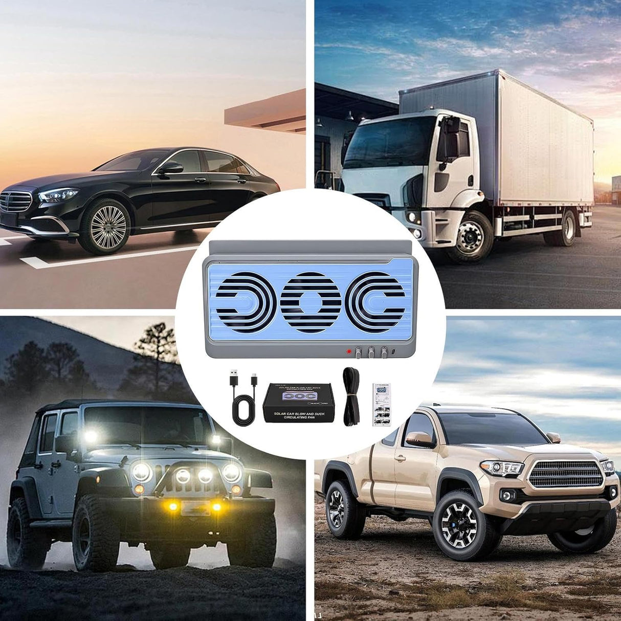 Solar Car Window Fan Dual Duct Air Vent 5W Panel