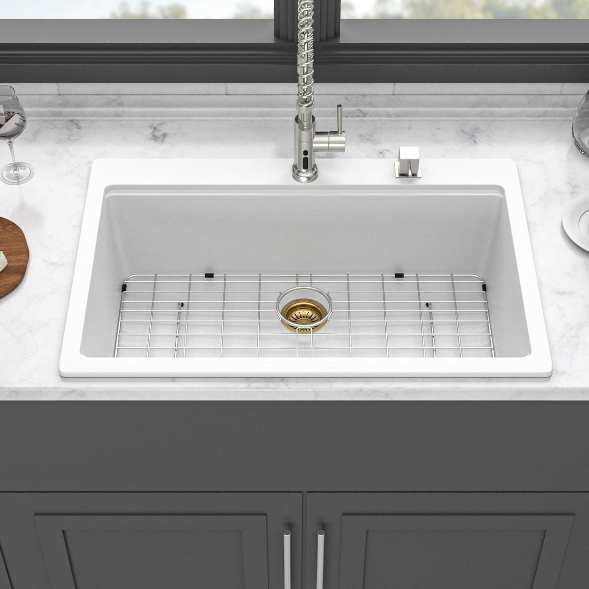 Granite Composite Quartz Kitchen Sink With Workstation Features And Drop In Design
