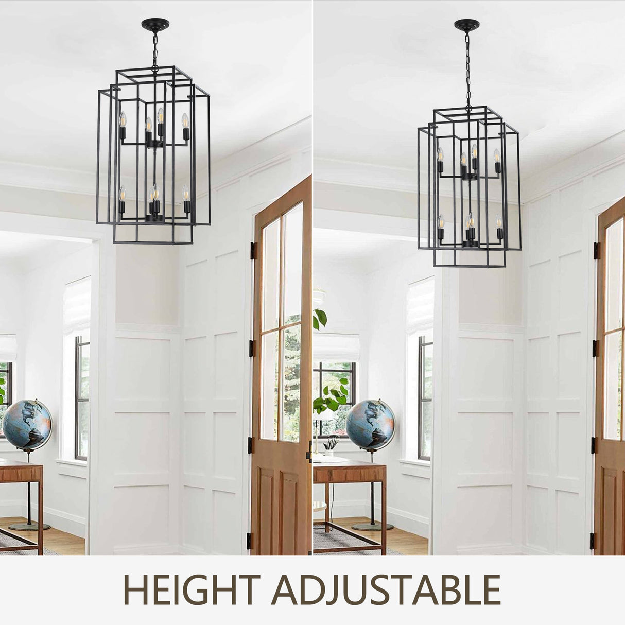 18' Modern 8-Light Black Geometric Pendant Chandelier