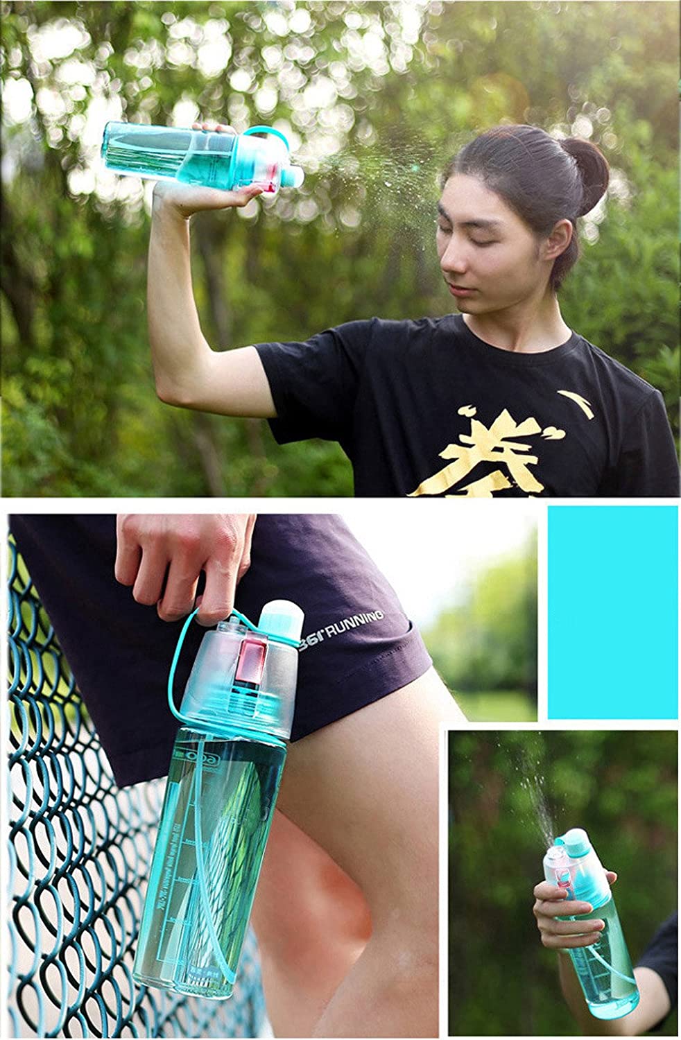 2-Pack Hydration Water Bottle with Spray Mist 600ML