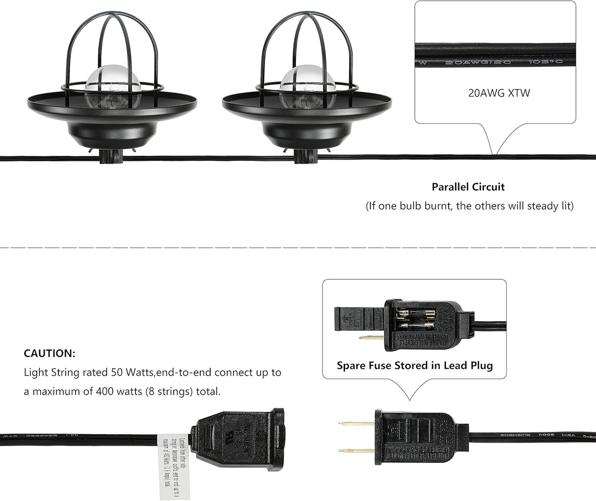 10 ft Farmhouse Outdoor String Lights with Stay-Lit Technology