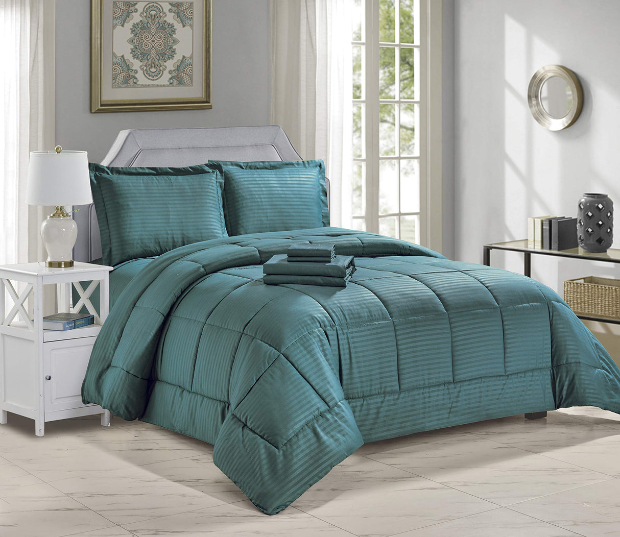 Decor&More Home Essentials 8 Piece Embossed Stripe Bed in a Bag