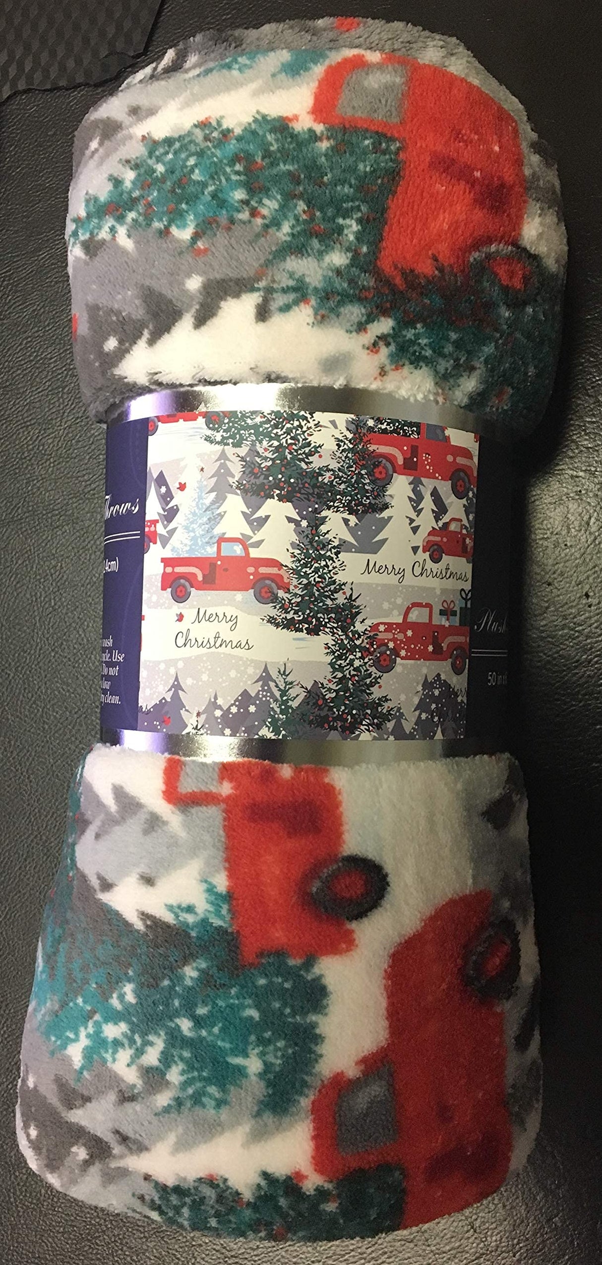 Decor&More Festive Holiday Microplush Throw Blanket (50" x 60") - Christmas Pickup Truck Blanket - Cozy Red Truck Christmas Blanket