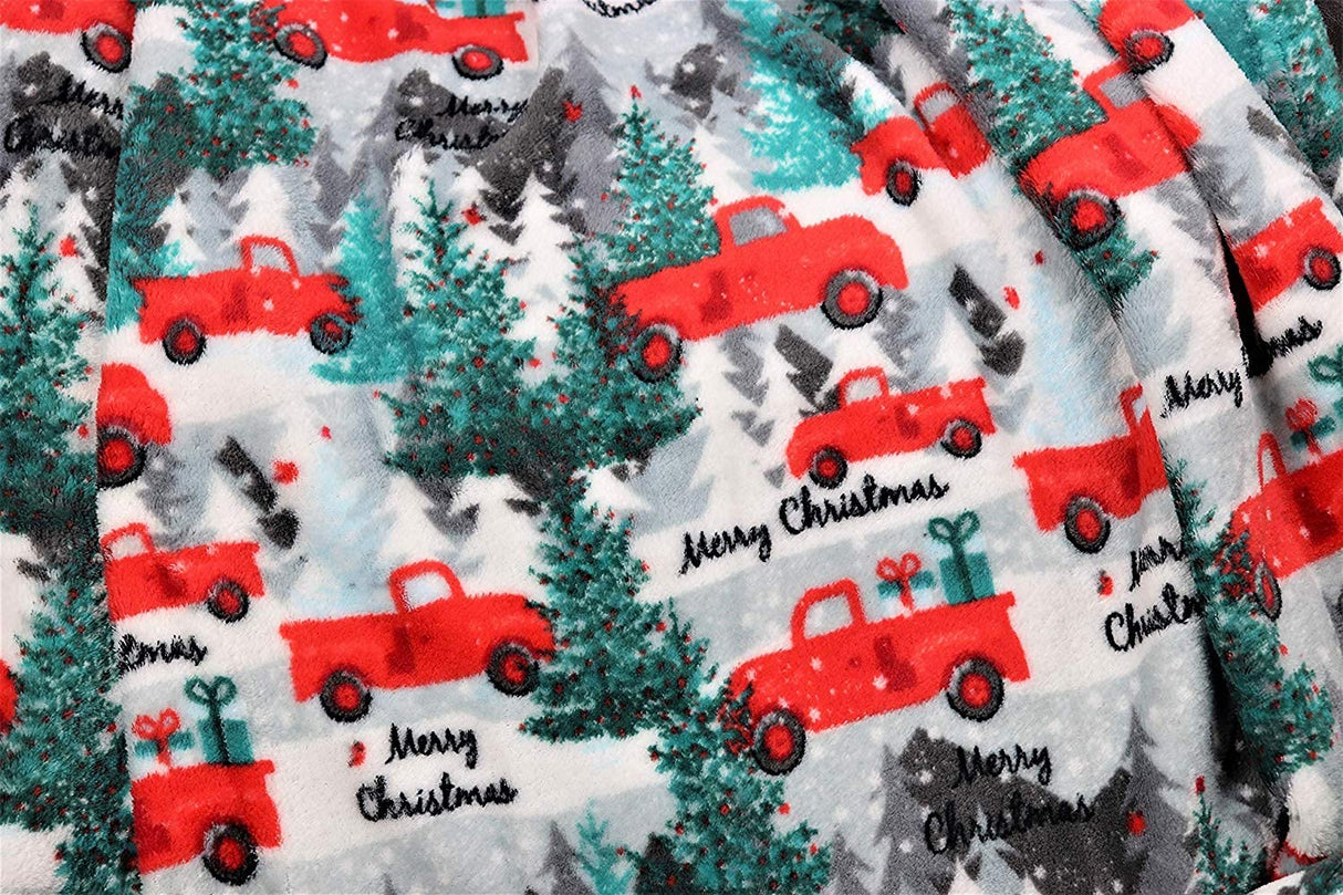 Decor&More Festive Holiday Microplush Throw Blanket (50" x 60") - Christmas Pickup Truck Blanket - Cozy Red Truck Christmas Blanket