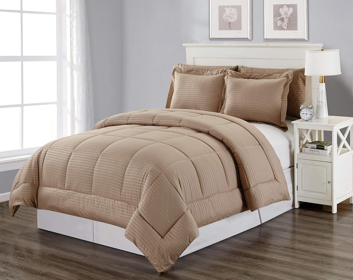 Decor&More Home Essentials 3 Piece Embossed Stripe Down Alternative Comforter Set