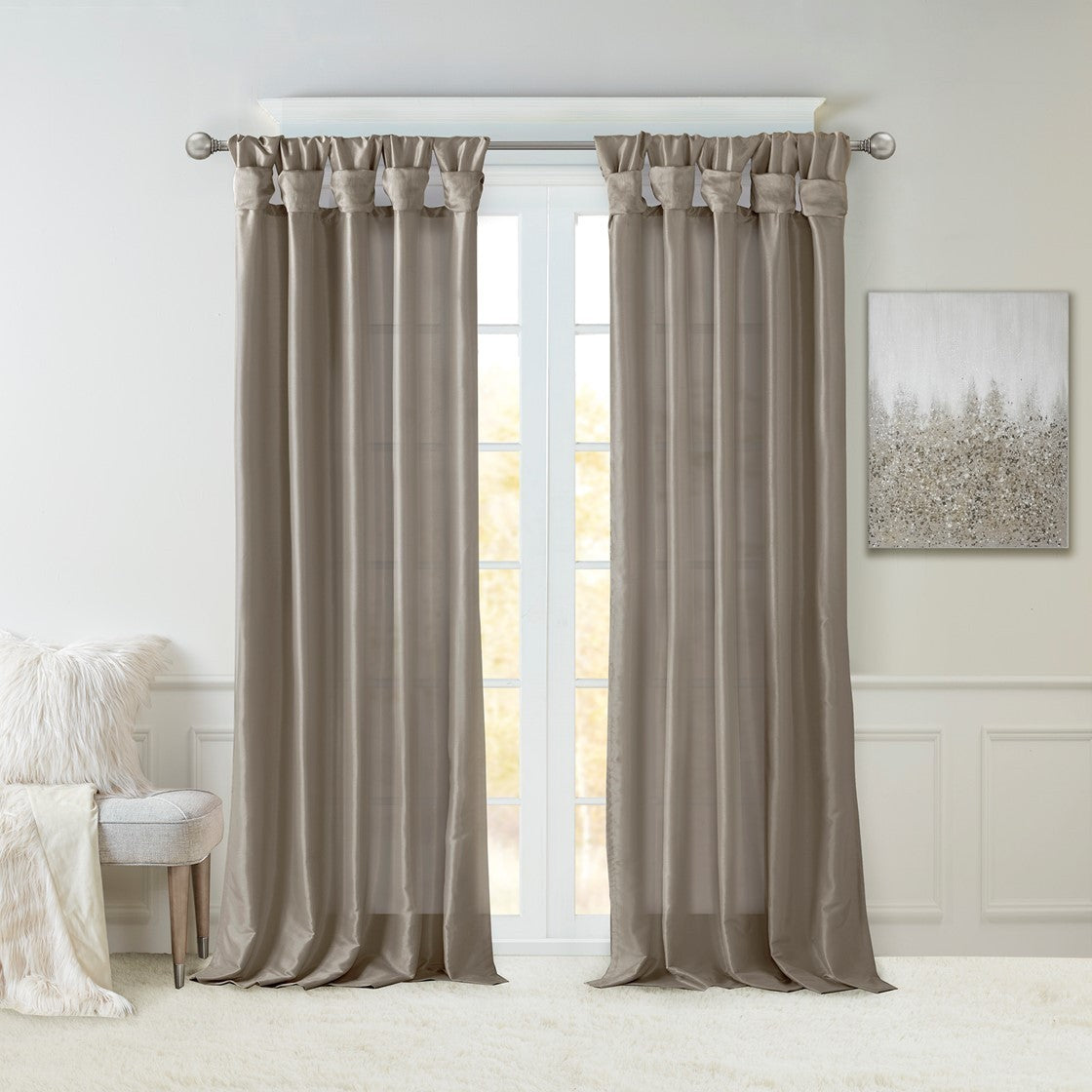Twist Tab Lined Window Curtain Panel Pewter 50x108"