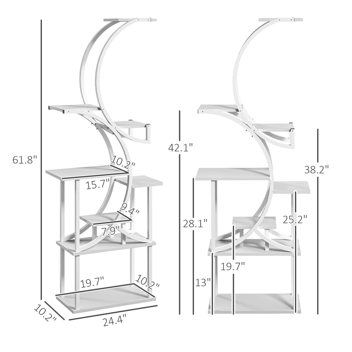 White S-Shaped Plant Stand, 8 Tier Plant Shelf