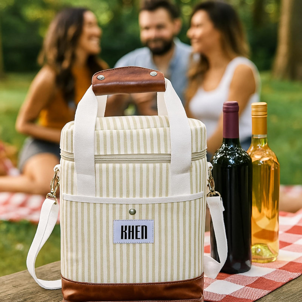 2 Bottle Wine Carrier Tote, Insulated Leakproof Cooler Bag