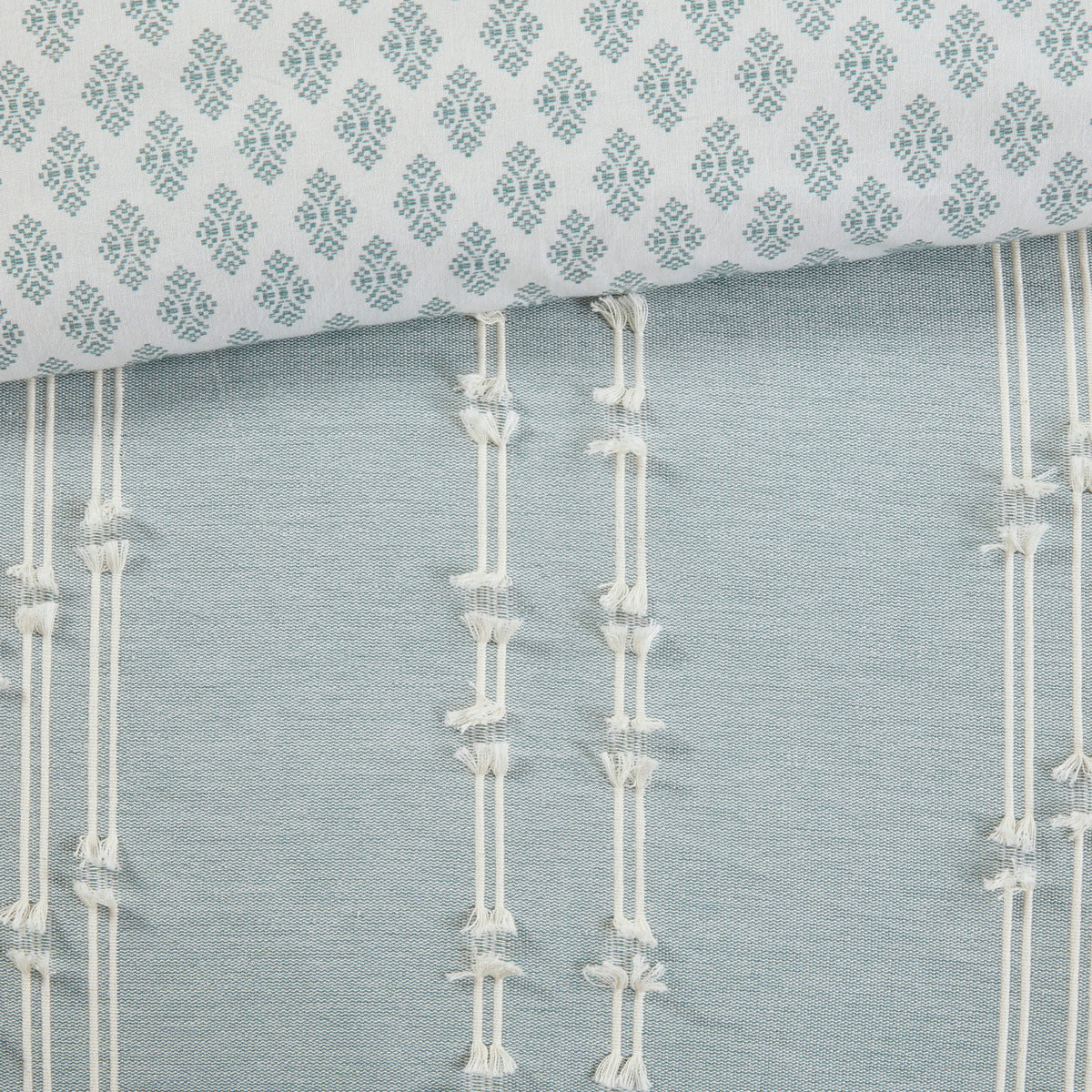 3 Piece Cotton Jacquard Comforter Set Aqua Full/Queen