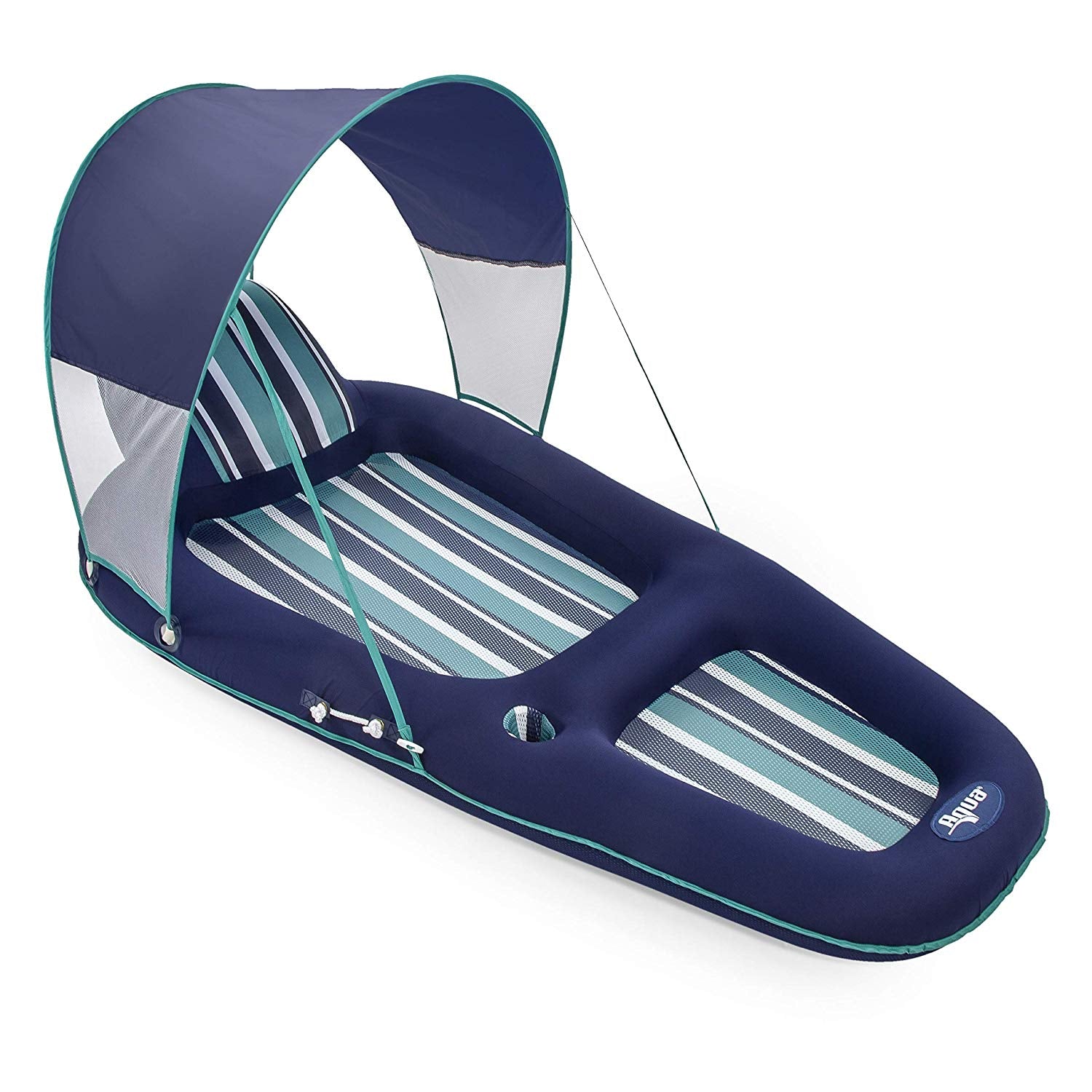 Aqua-Leisure-Luxurious-Inflatable-Pool-Lounger-Float-w/-Sunshade-Canopy,-Blue-Pool-Floats-&-Loungers